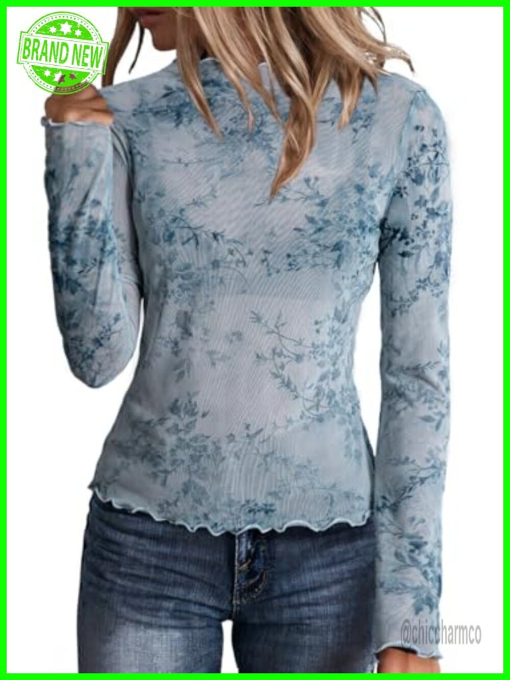 Women's Velvet Floral Embroidery Mesh Top Long Sleeve Lace Shirt